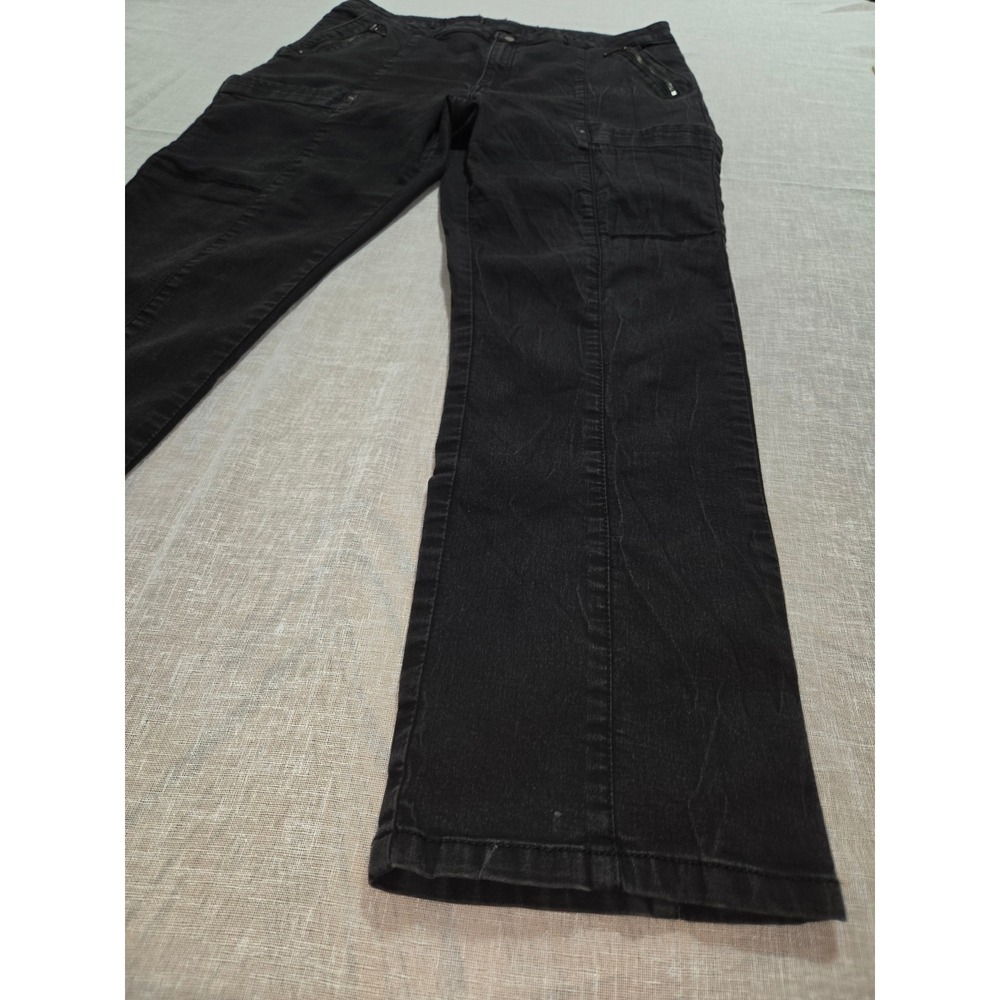 Womens Black Cargo Utility Straight Leg Jeans Stretch Y2K Pants Size 36x28 - Picture 4 of 14